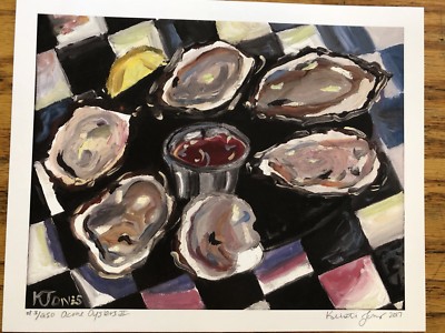 ACME OYSTERS Louisiana artist Kristi Jones Oil Print Seafood Art cuisine food