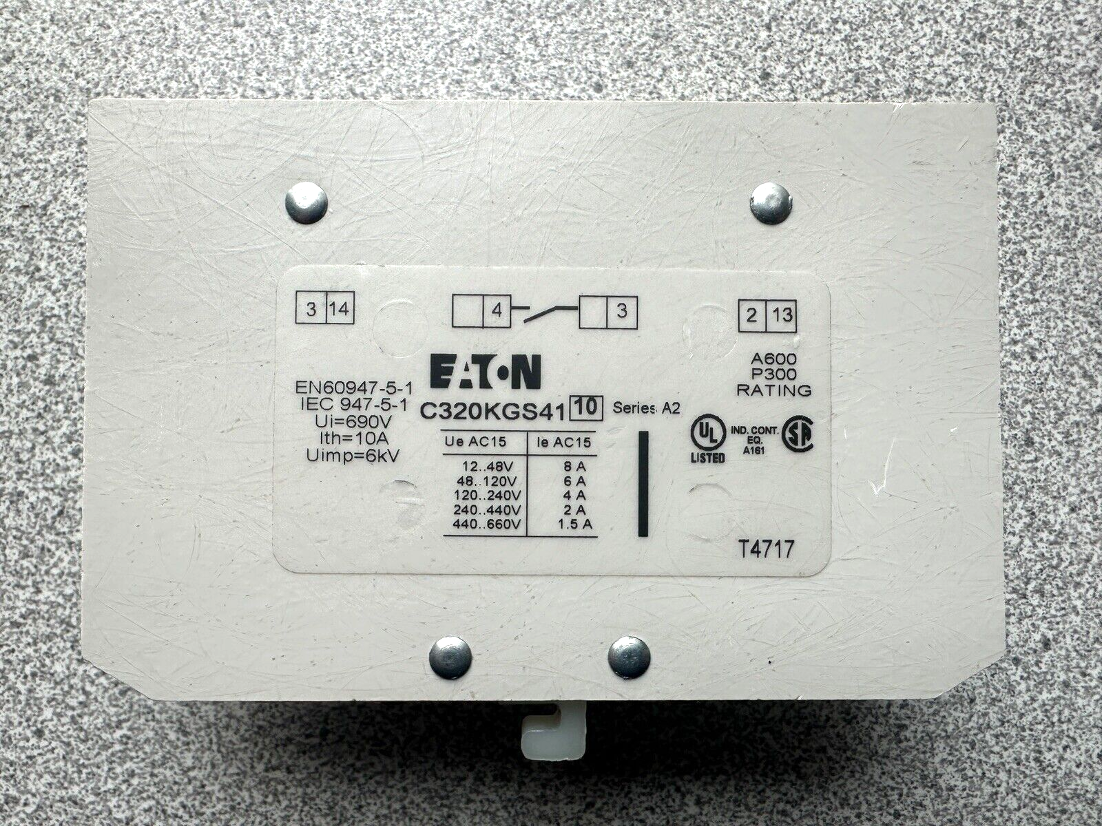 New Eaton C320KGS41 Auxiliary Contact Base 1 N.O. Freedom NEMA 4-5 Side Mount