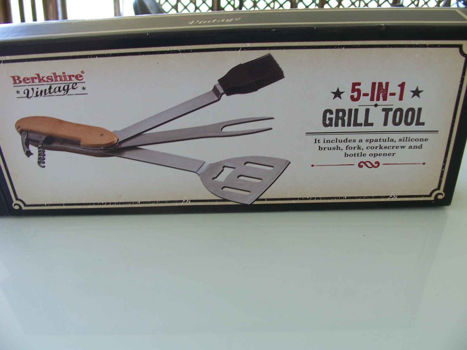 Berkshire Vintage BBQ 5 In 1 Grill Tool Spatula Brush Fork Corkscrew Opener-NIB