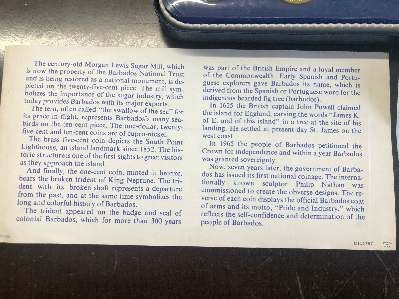 1973 First National Coinage of Barbados Proof Set Box & COA #J15262