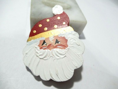 Santa Claus Vintage Pin Brooch Painted Wood