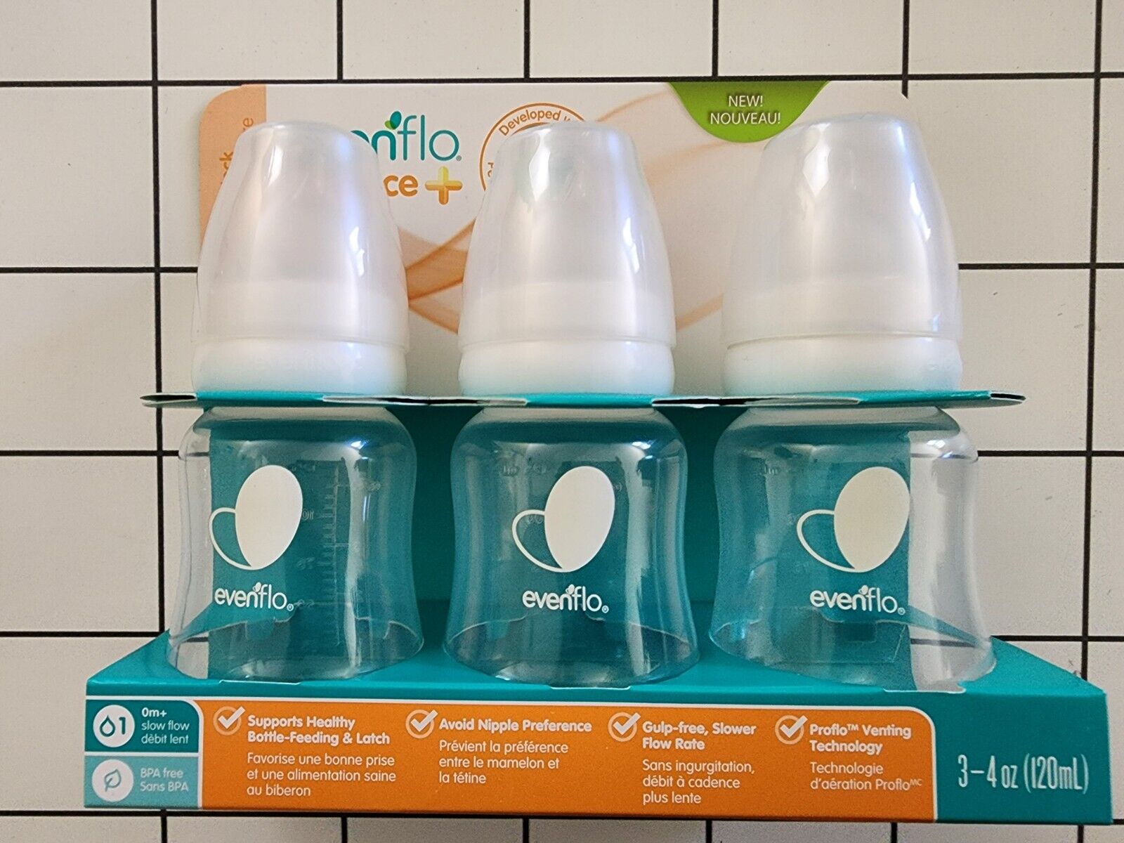 Evenflo Feeding Balance+ Bottles, Standard, 0+ Months, Slow Flow, 3 Bottles, 4 o Evenflo Feeding Balance+ Bottles, Standard, 0+ Months, Slow Flow, 3 Bottles, 4 o