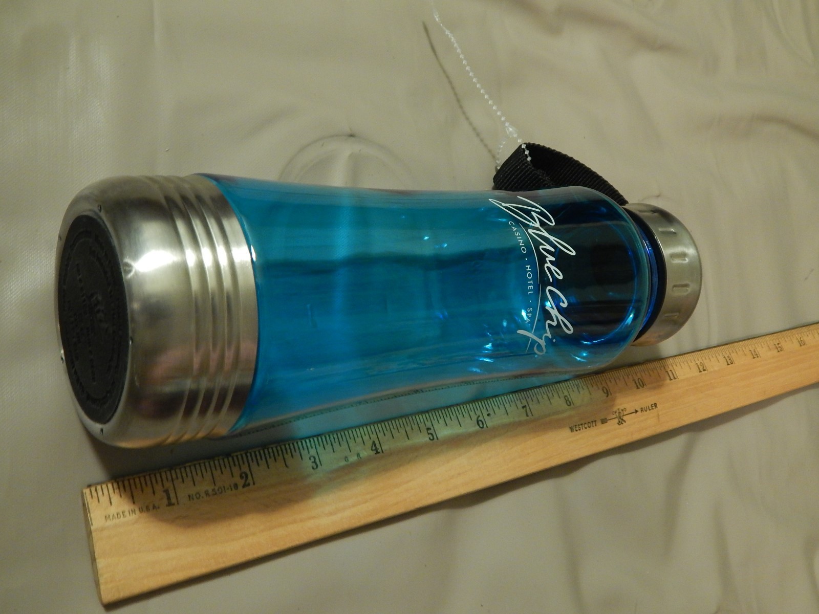 Blue Chip ~ Casino - Hotel - Spa (22oz) Blue_Chrome WATER BOTTLE ~ Las Vegas Ltd