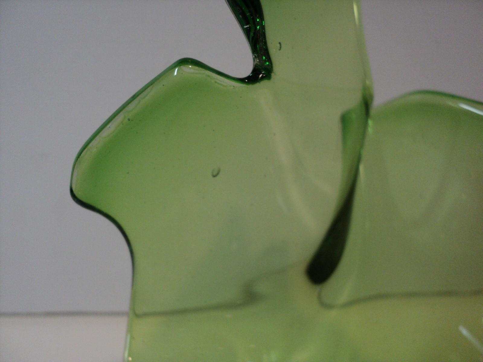Vintage Hand Blown, Free Form Green Glass Vase, Handkerchief Style