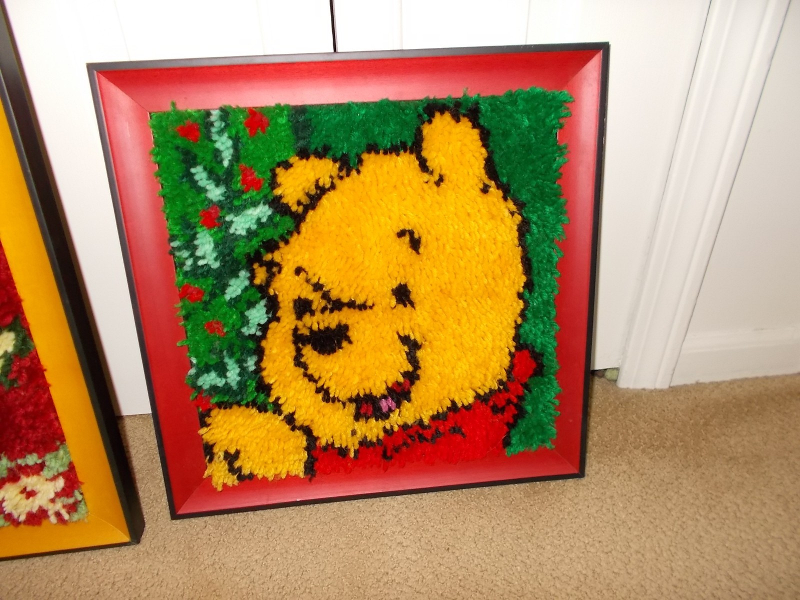2 Winnie The Pooh COMPLETED and FRAMED Latch Hook Wall Hangings 32