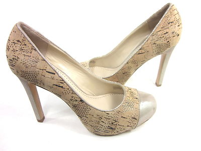 Pre-owned Pour La Victoire , Gianna Pump, Metallic/ Cork, Womens, Us Size 8.5 M, Eur 38.5