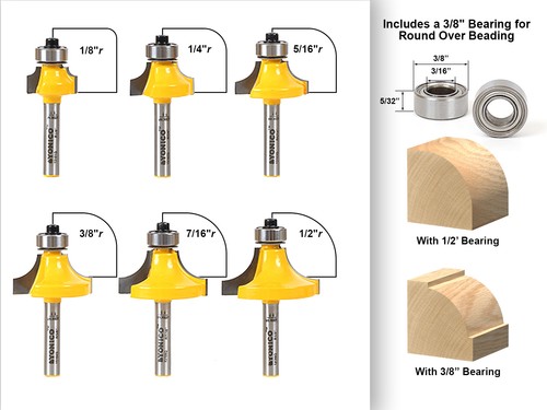 6 Bit Round Over Bead Edge Forming Router Bit Set - 1/4