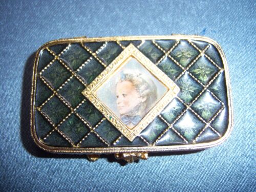 Estee Lauder Solid Perfume Compacts- Gold Rectangle w/blue top and portrait, 197
