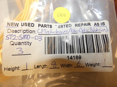 CP Technologies ST2-SMD-03 1-Mode Fiber Optic Patch Cord, 9 um Core (Lot of 3)