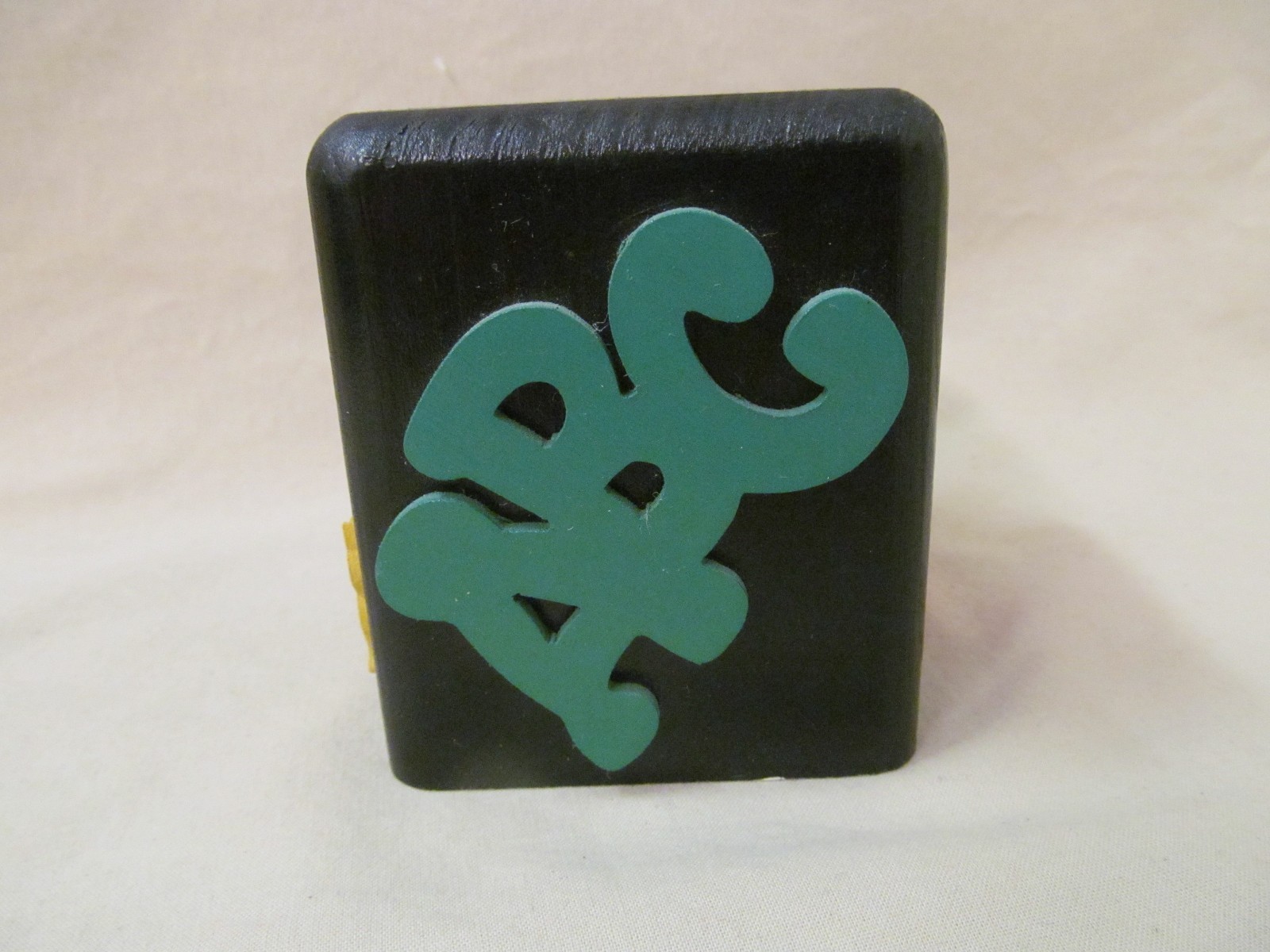 Black Wooden ABC Teacher Cube Pencil Holder, Hand Painted w attached Art, 3
