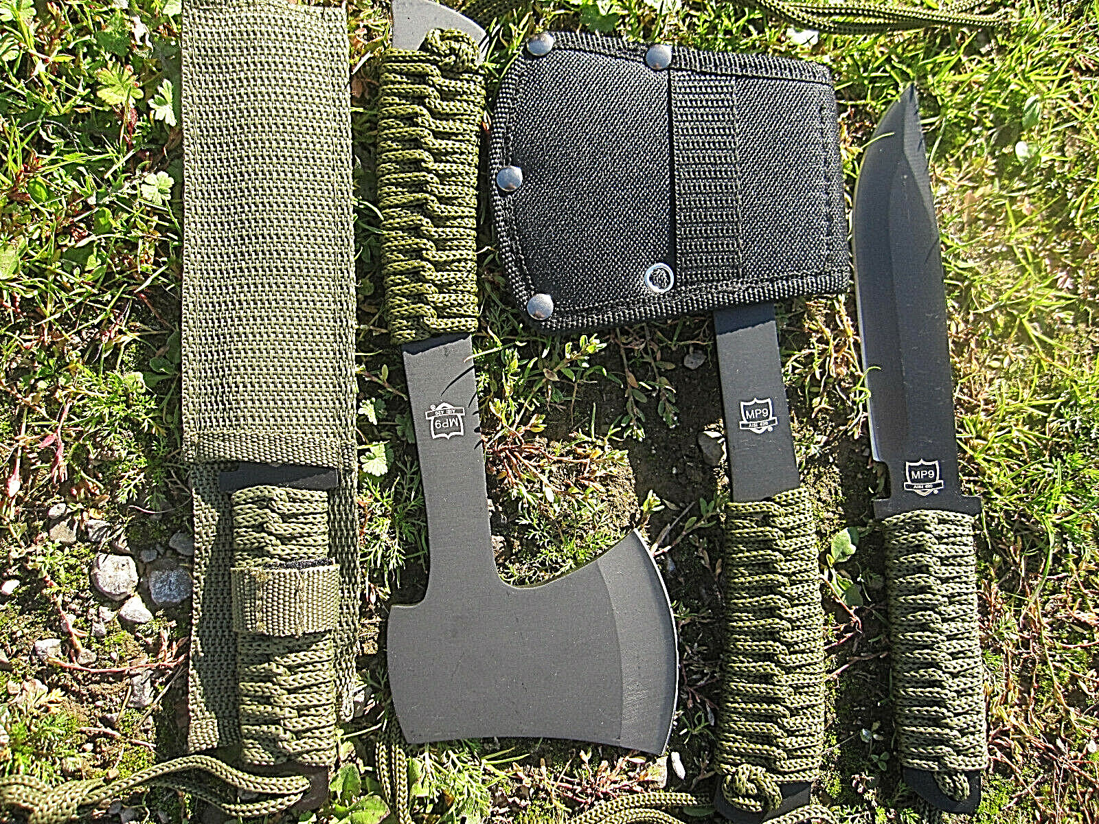 2 in 1 Beil mit Messer Gürtelmesser Outdoorset Axt Paracord Survival BW Camping
