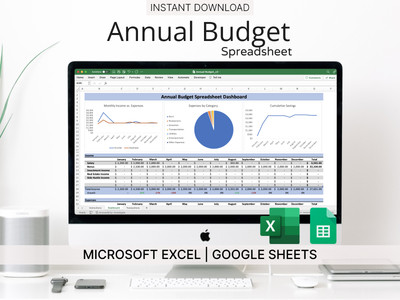Budget Spreadsheet for Microsoft Excel & Google Sheets (Blue) - Track Finances