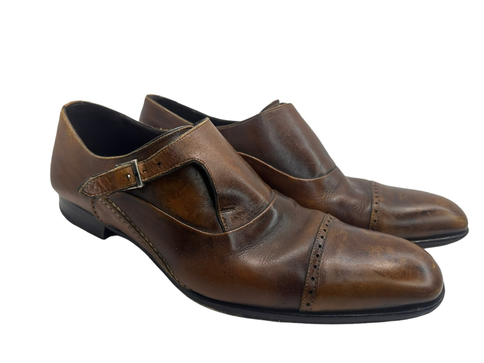 Mezlan 87398 Brown Leather Single Monk Strap Dress Shoes Men’s Size 12M