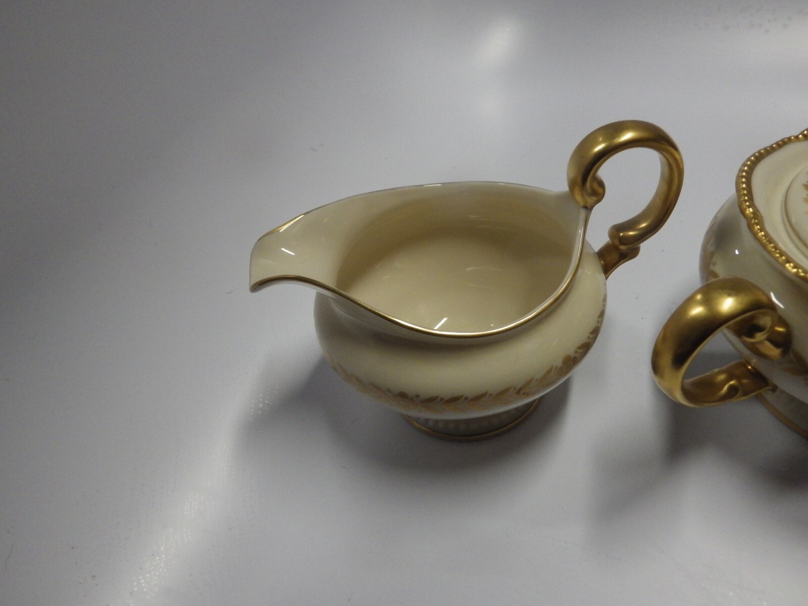 Lenox Imperial China Gold Laurel Wreath CREAMER & SUGAR WITH LID LARGE EUC