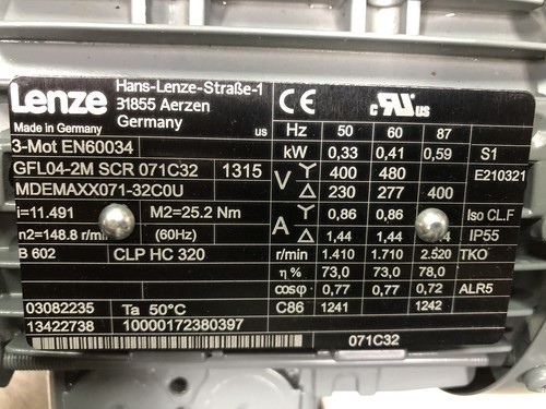 Lenze Motor GFL04-2M SCR 071C32 with Gearbox EN60034