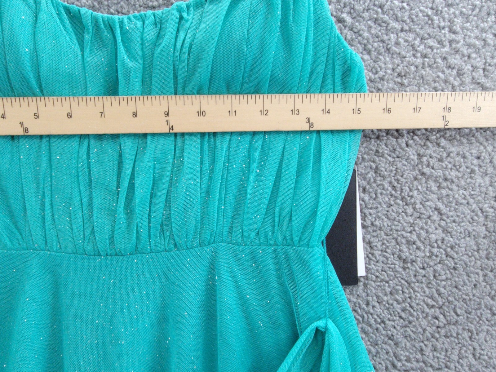 City Studio Jewel-Strap Glitter-Tulle Dress Juniors 9/10 Seafoam Belted Back Zip - Picture 5 of 16