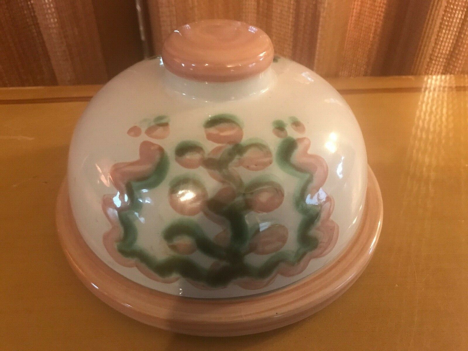 M A Hadley PEAR & GRAPE Pink - Round Covered BUTTER CHEESE DISH