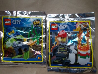 LEGO CITY MINIFIGURES 2 NEW CITY FIRE FIGHTER ,FLAMES+ DIVER, CRAB & CAMERA MITB