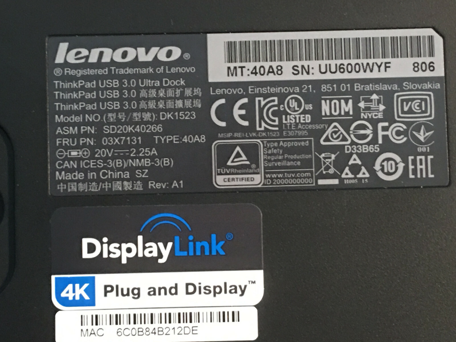 New 4K Lenovo ThinkPad USB3.0 Ultra Dock 40A8 Model DK1523, Power+USB+HDMI Cable