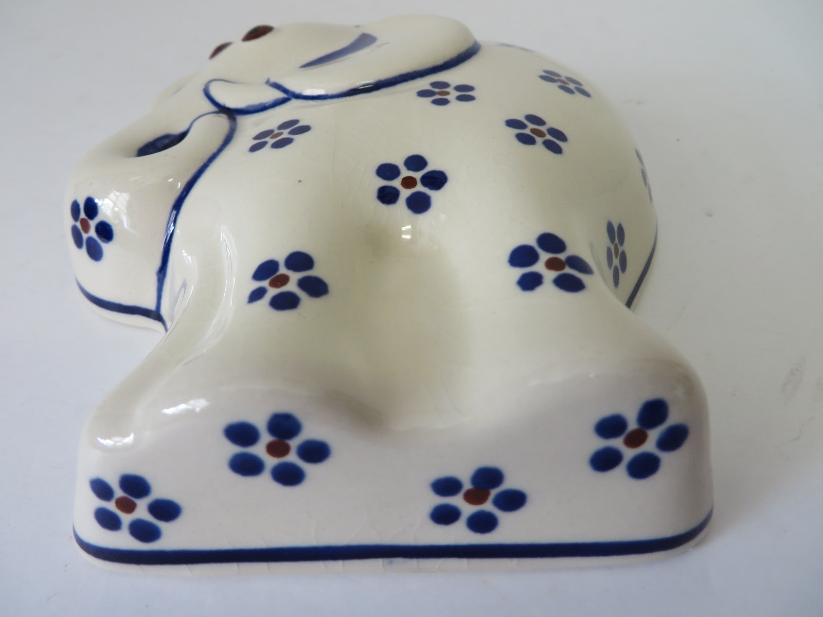 Vintage Boleslawiec Pottery Elephant L2 Blue White Brown 6