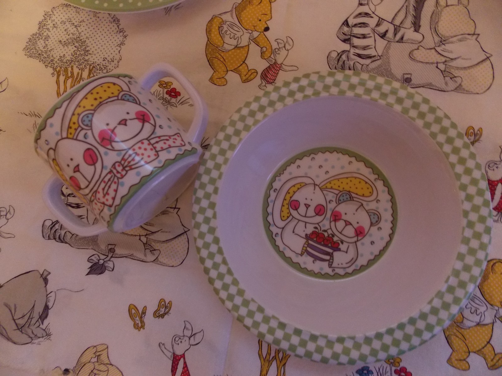 Vera bradley baby dish set melamine bunny bear plate,bowl,cup
