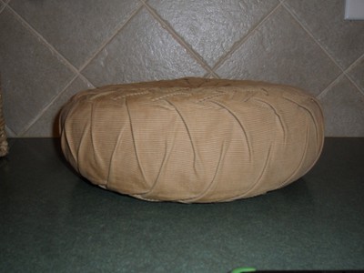 Vintage Tan light brown Corduroy Tufted Braided Edge Single Button Throw Pillow