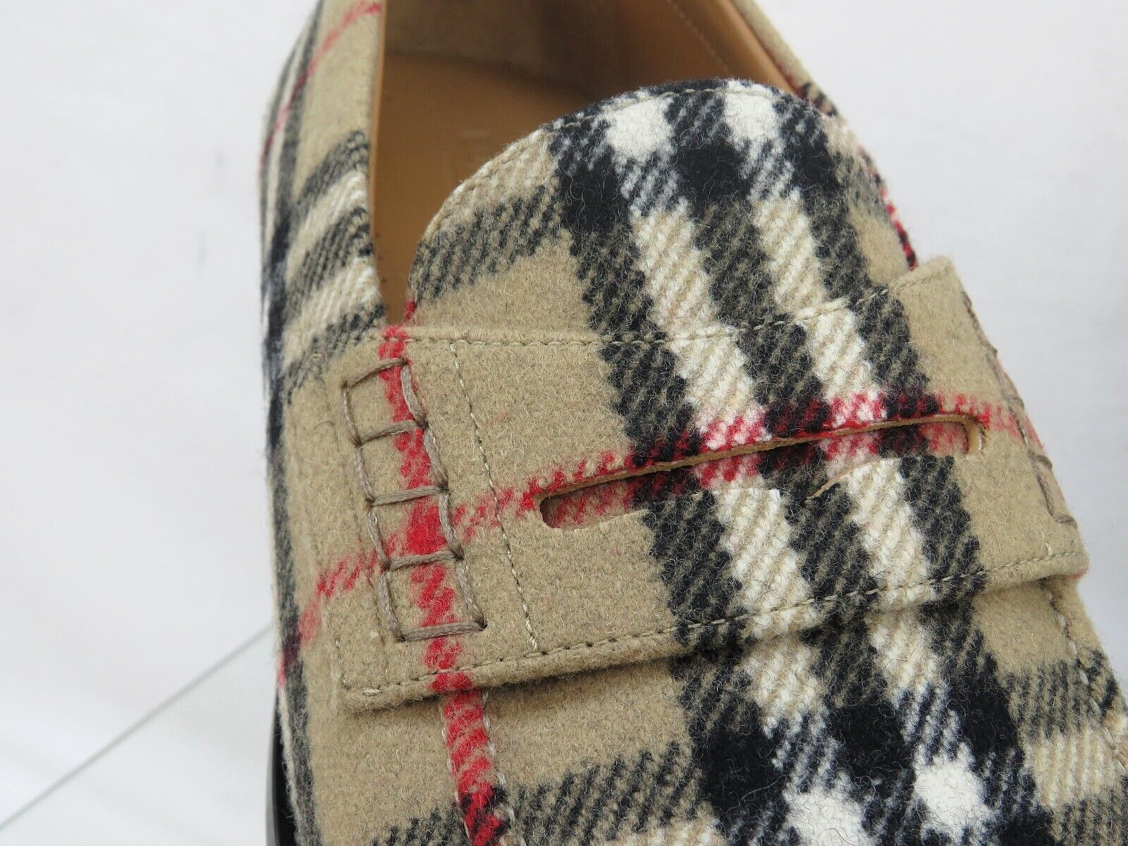 Pre-owned Burberry $790  Hackney Beige Check Wool Penny Loafers 43.5 Us 10.5 Italy