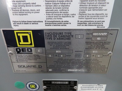 Square D 800A QED Power Style Switchboard I-Line Breaker Panel 480V 3PH 4W Grd