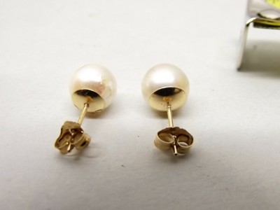 Vtg 14K Gold Cultured Pearl Stud Earrings 7.71mm Diameter Estate Post