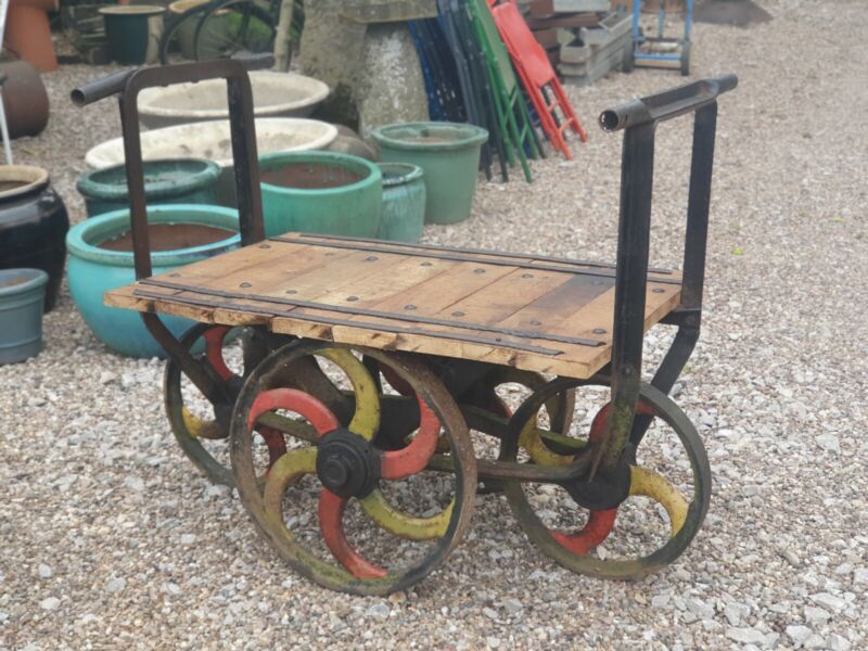 Antique Mill Cart 4 Wheel Cast Iron Factory Trolley Film Prop