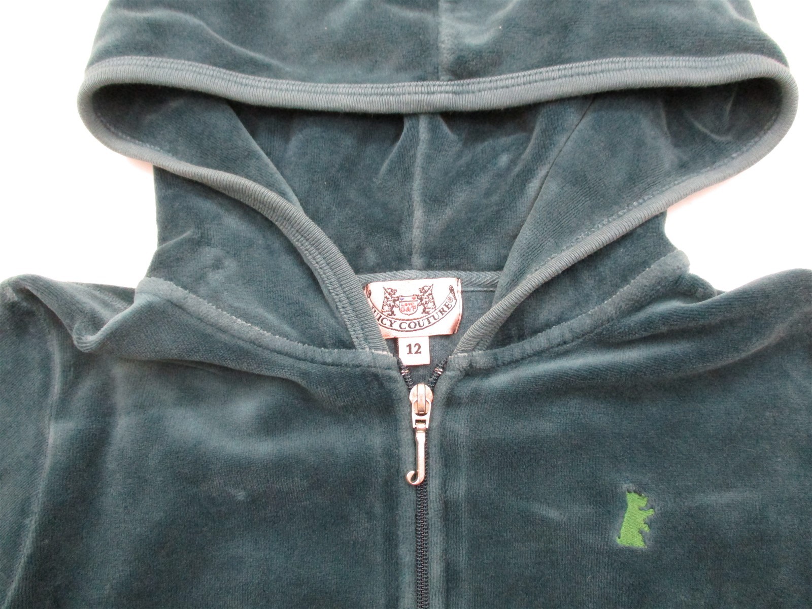 JUICY COUTURE K3403 Youth Girl's Size 12 Full Zip Teal Blue Velour Track Hoodie