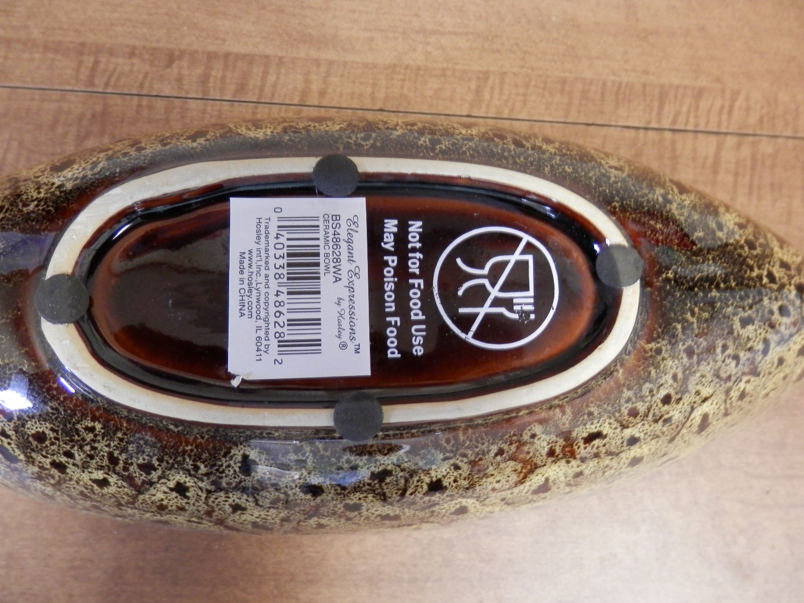 Elegant Expressions by Hosley Decorative Oval Ceramic Bowl Peacock-Feather Patte