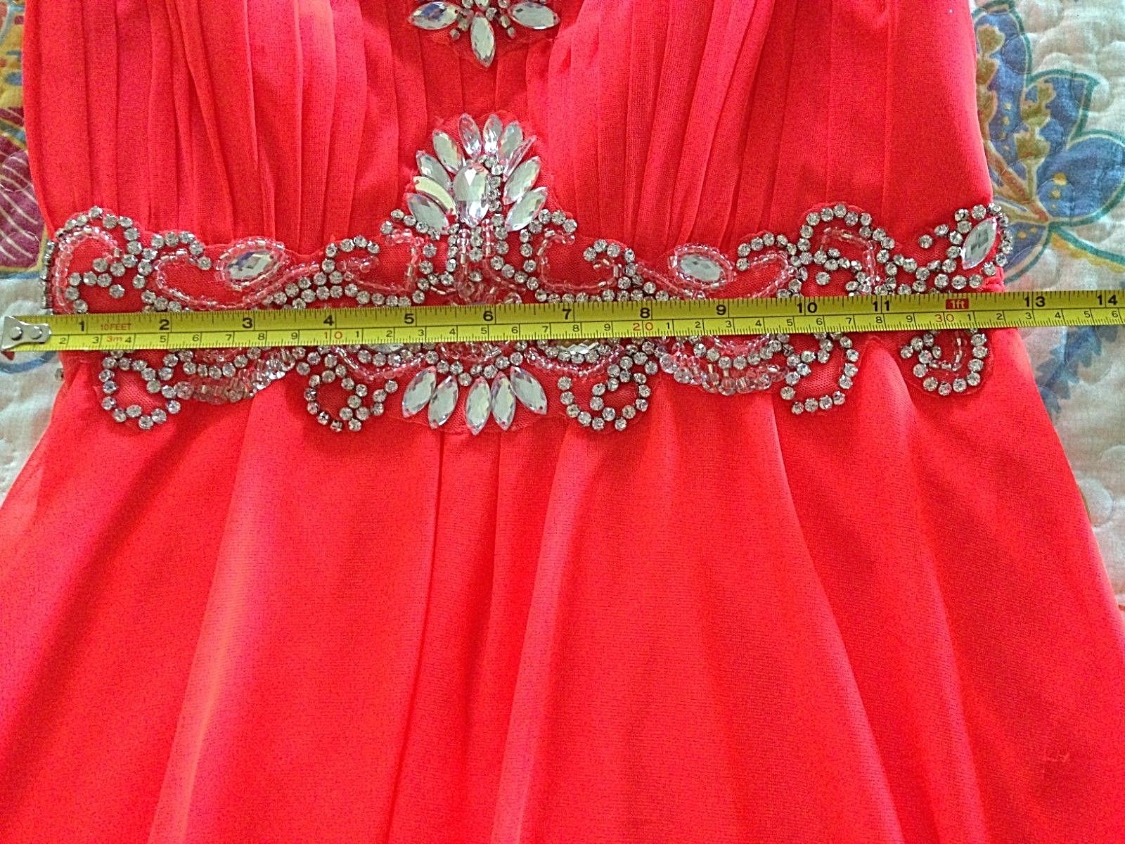 My Michelle Floor Length Strapless Jeweled Bodice Formal Gown Size 7 - Coral