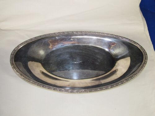 Wm.Rogers Silver Plate Oval Meat Plate Bowl,13"Arbor Pattern Banded Edge Vintage