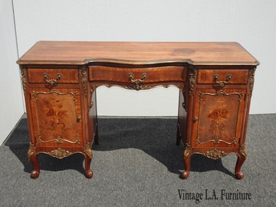Vintage French Provincial Inlaid Carved Kidney Shaped Ladies Writing Desk
