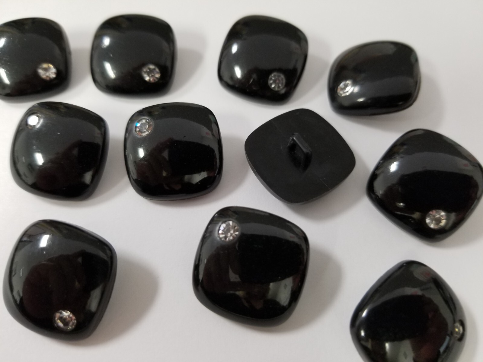 VINTAGE BUTTONS SET OF 12 SMALL BLACK SWAROVSKI SHINY