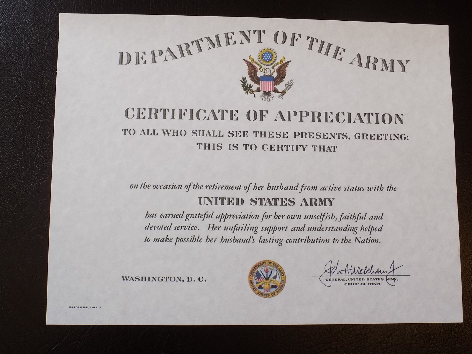 us-army-certificate-of-appreciation-for-wife-on-retirement-of-husband-ebay