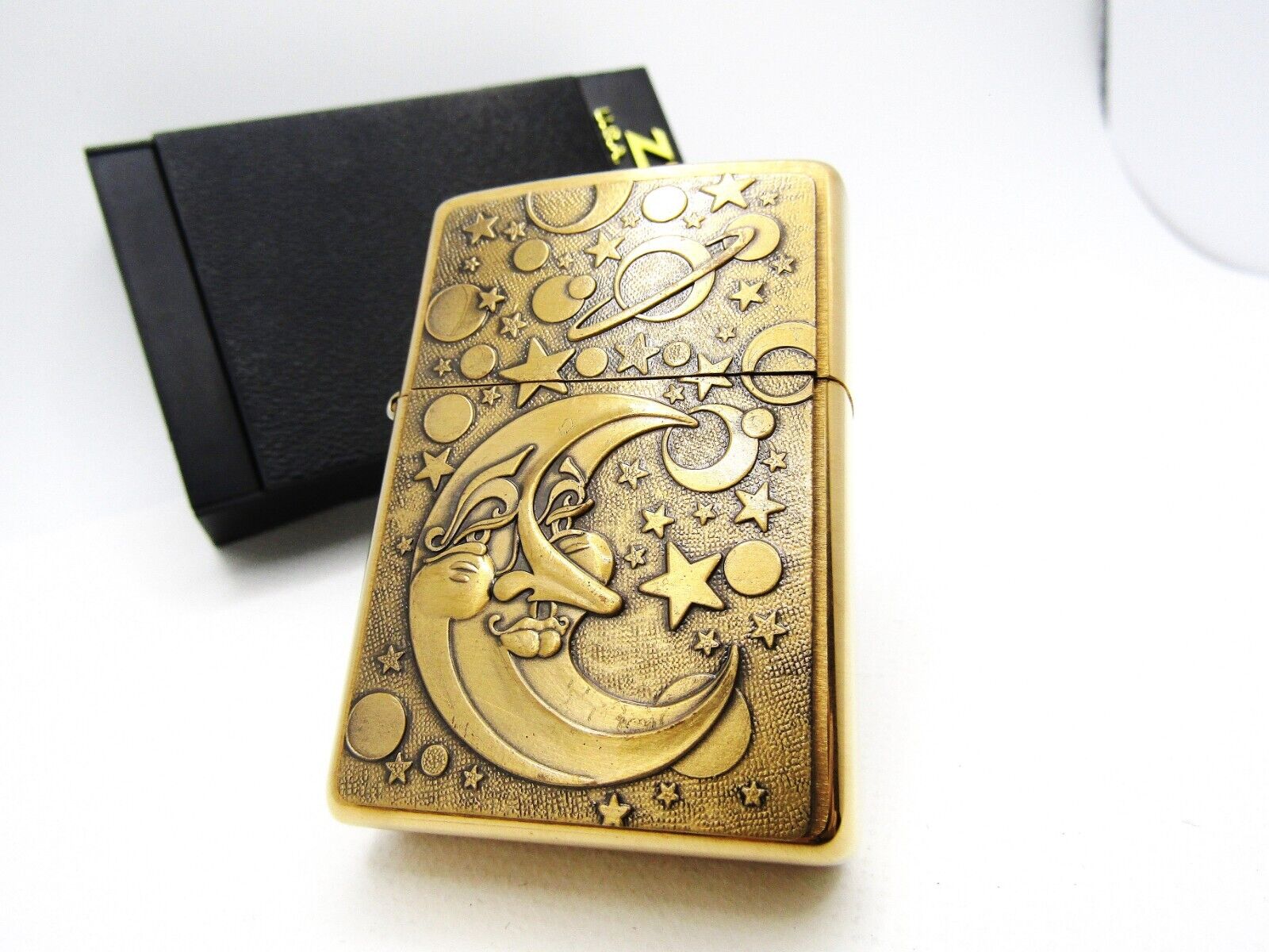 Barrett Smythe Galaxy Moon & Stars Solid Brass Zippo 2000 Barrett Smythe Galaxy Moon & Stars Solid Brass Zippo 2000
