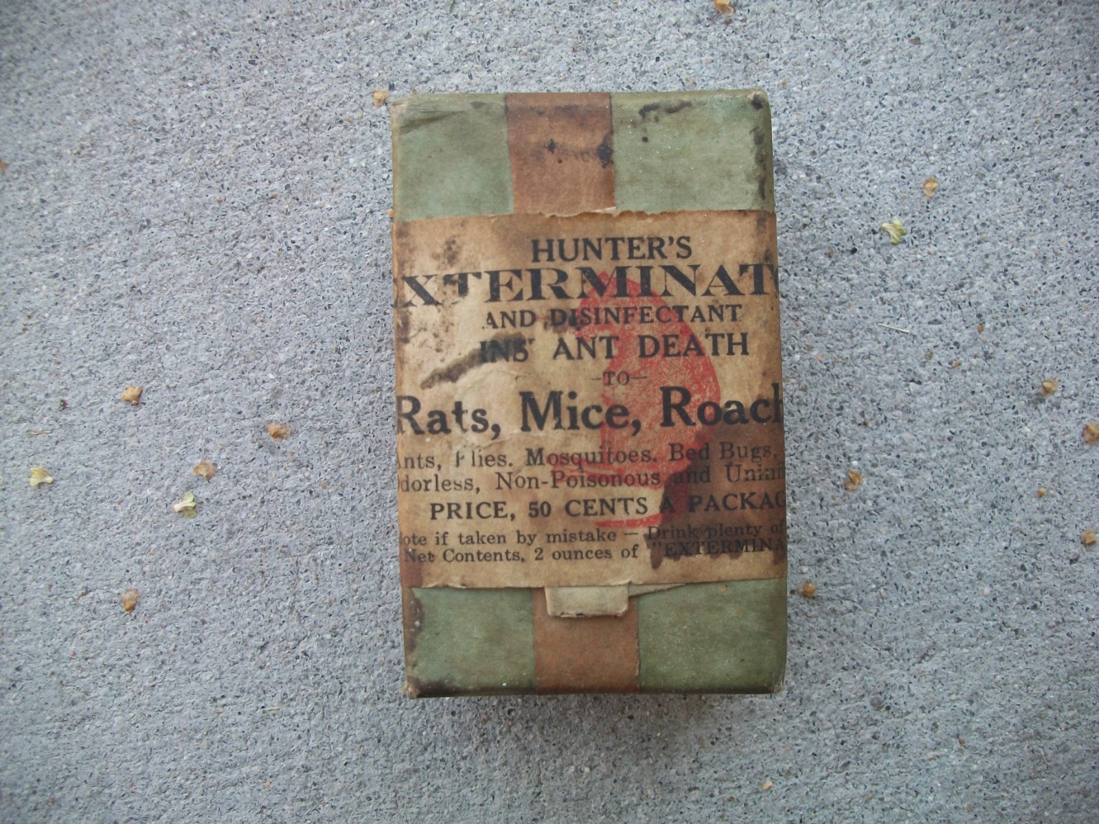 Antique Hunters Exterminator Unopened Powder Kills Rat Mice Roaches 1930 RARE