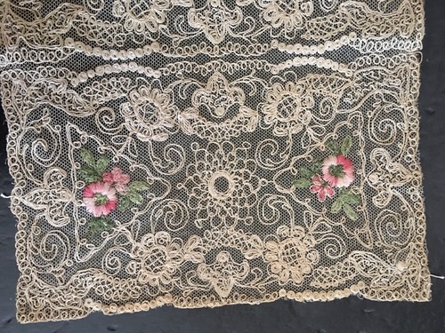 Antique French Net Lace Bobbin Doily 9” X 8 1/2” Lace