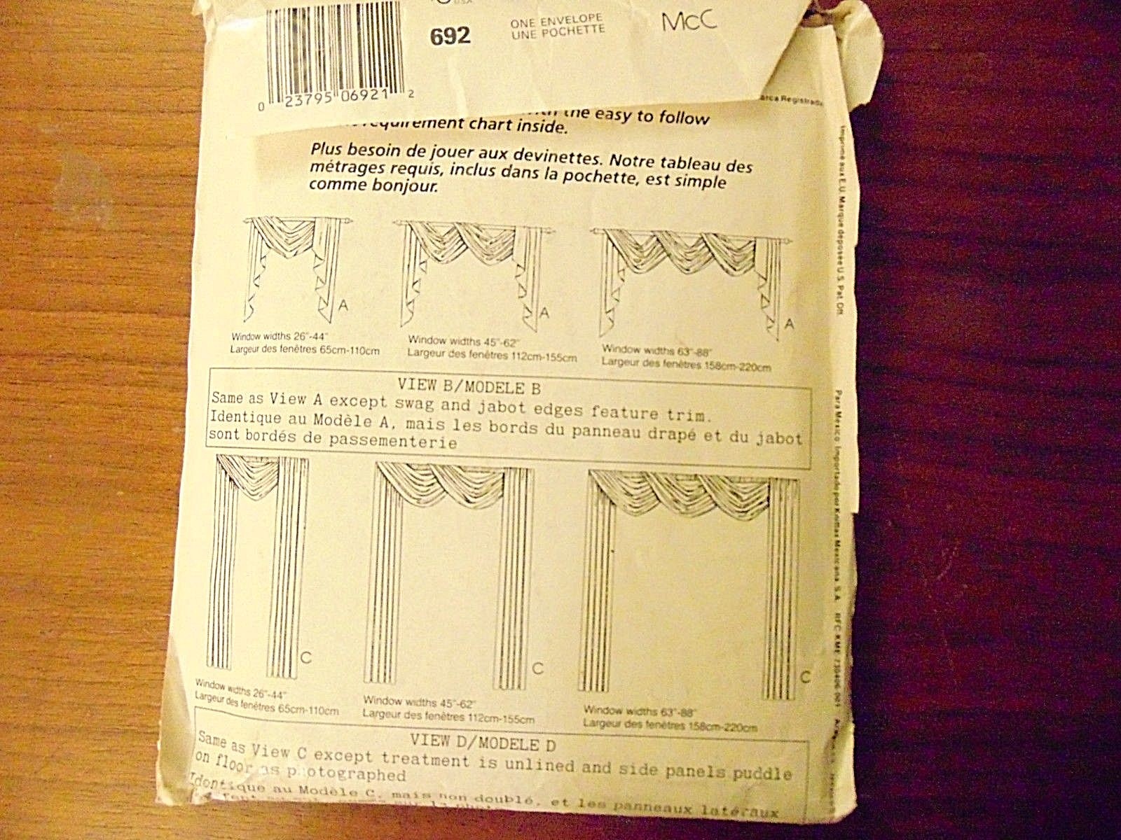 UNCUT McCall's Sewing Pattern ~ Curtain Drapes SWAG & JABOT ~ Home Dec in a Sec