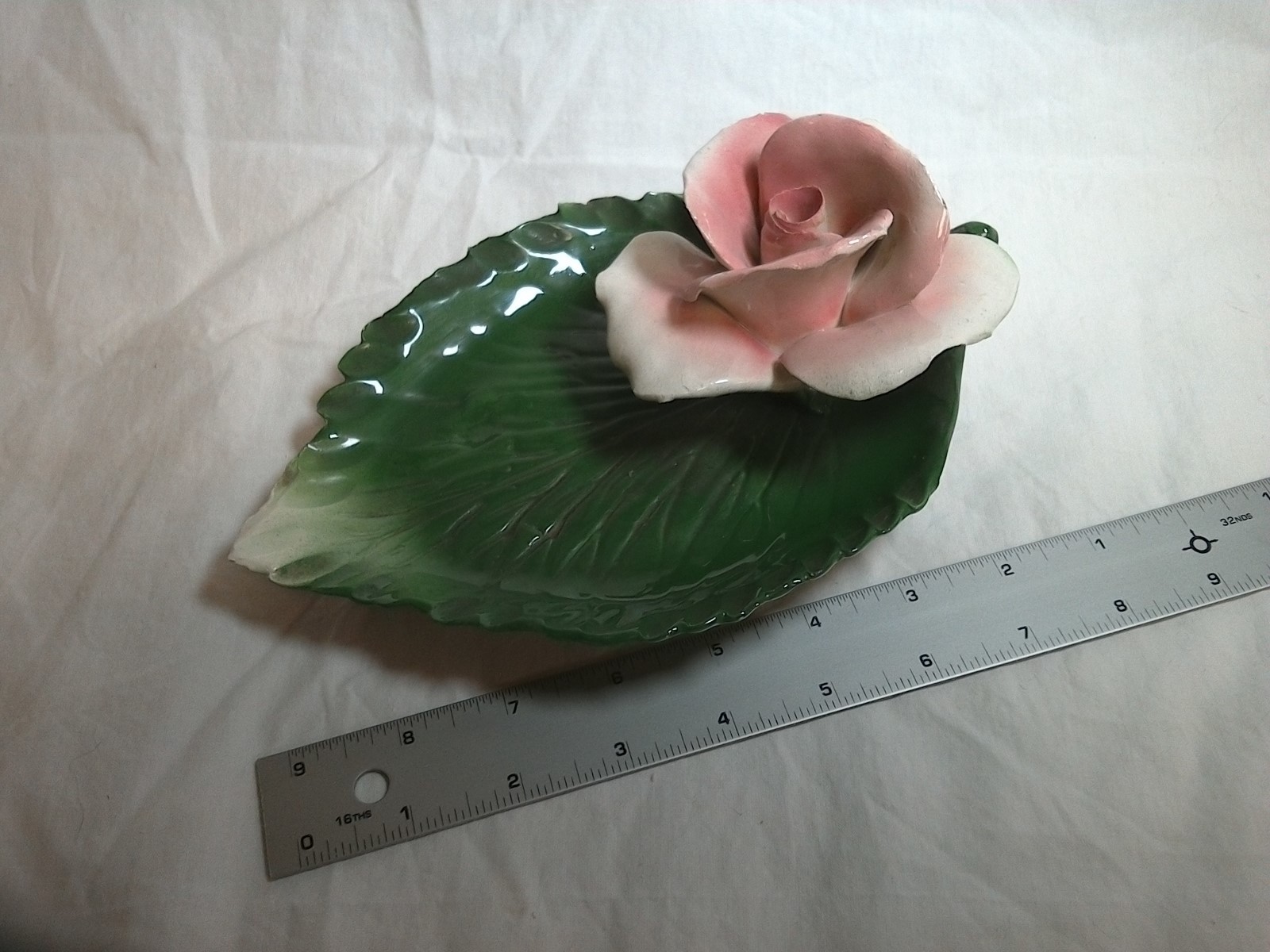 Nuova Capodimonte Porcelain Rose 8 Inch long Dish Stunning! Italy - Make Offer
