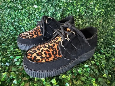 FOREVER FASHION PUNK ROCK N ROLL FAUX SUEDE AND LEOPARD CREEPER