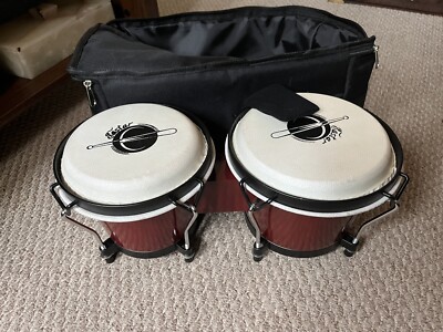 Easter Bongo Drum Set Red Tunable Percusion Instrument W/ Wrench Excellent Cond