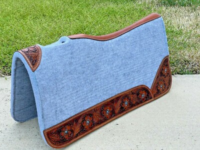 BLACK BROWN TEAL 34x36 New Zealand Wool Western Contoured Saddle Pad MEMORY FELT