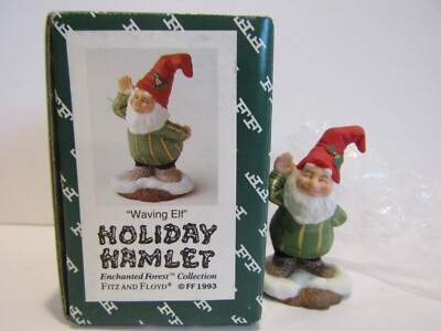 FITZ AND FLOYD Holiday Hamlet Enchanted Forest 1993 WAVING ELF 19/748