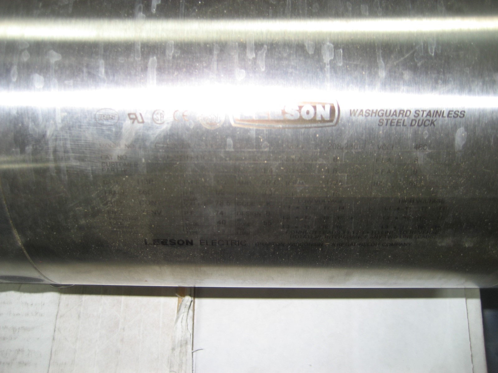 STAINLESS STEEL WASHDOWN MOTOR 12 HP MARATHON