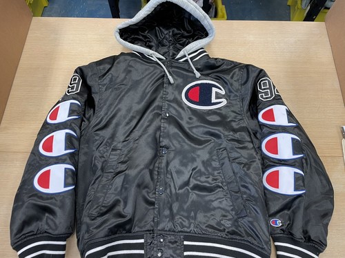 Supreme Champion Hooded Satin Varsity Jacket Size Small Black New