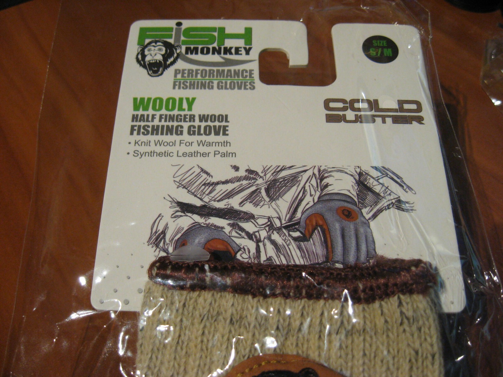 Fish Monkey Sz S/M Wooly Half Finger Knit Wool Fishing Gloves FM30 Small Medium