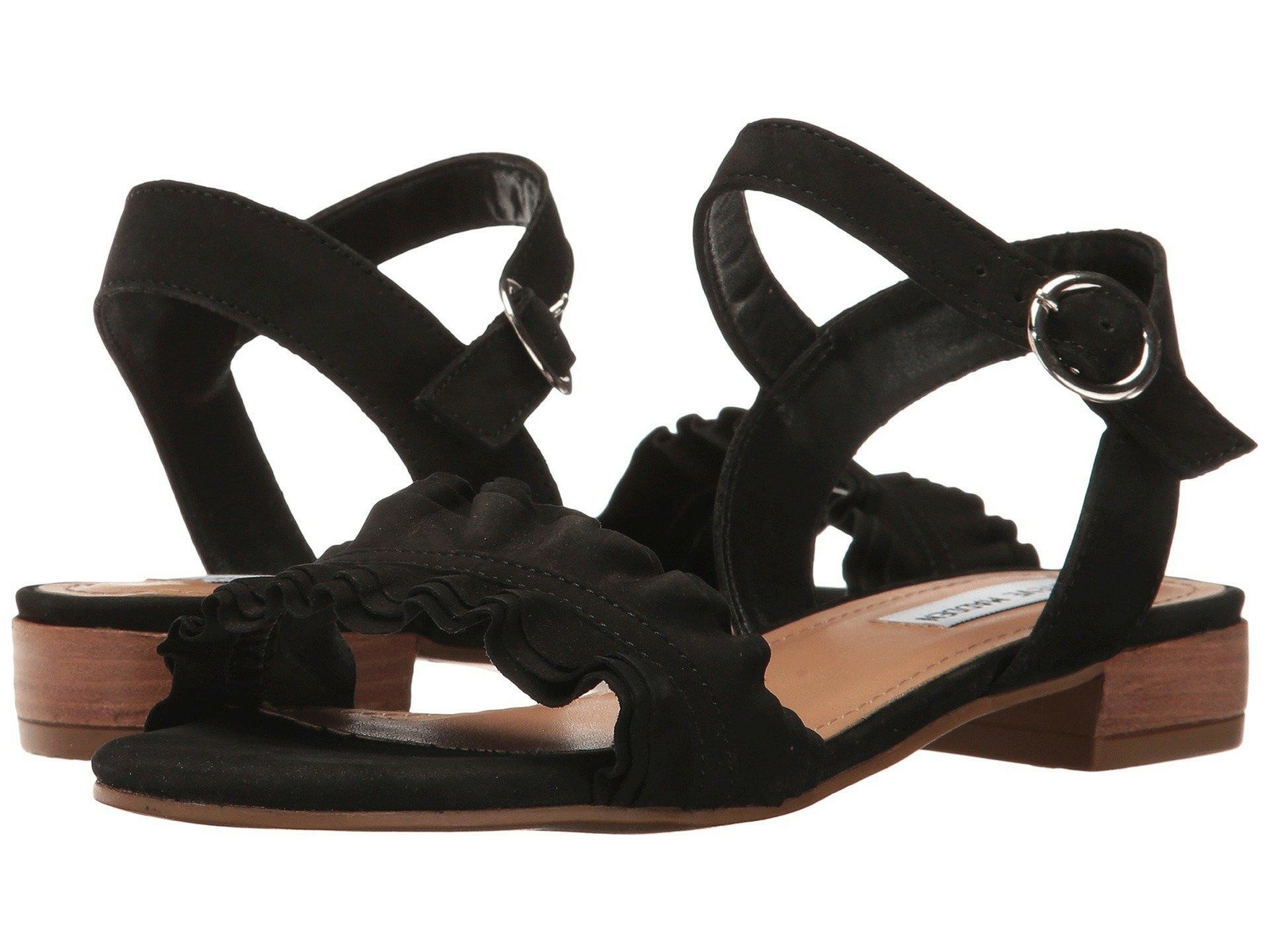 STEVE MADDEN Womens 'Brett' Black Leather Ankle Strap Sandals Sz 9 M - 231385